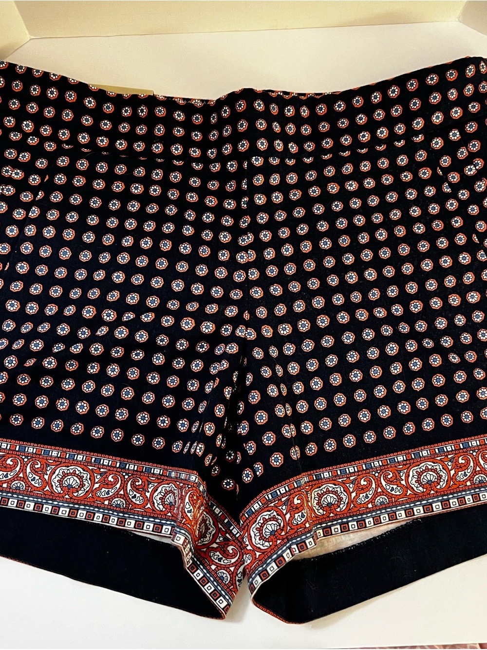 J. Crew Black Shorts with Red & White Geometric Border